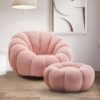 Teddy Boucle Fabric Pink 1 Seater Swivel Sofa with Footstool MIRIELLE