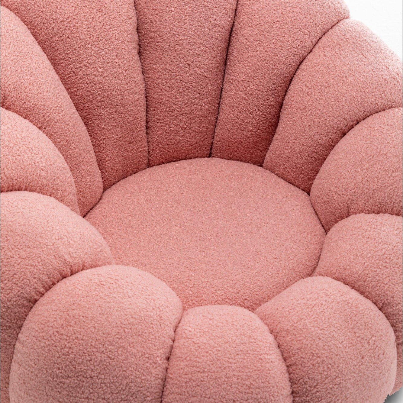 Teddy Boucle Fabric Pink 1 Seater Swivel Sofa with Footstool MIRIELLE - Image 8
