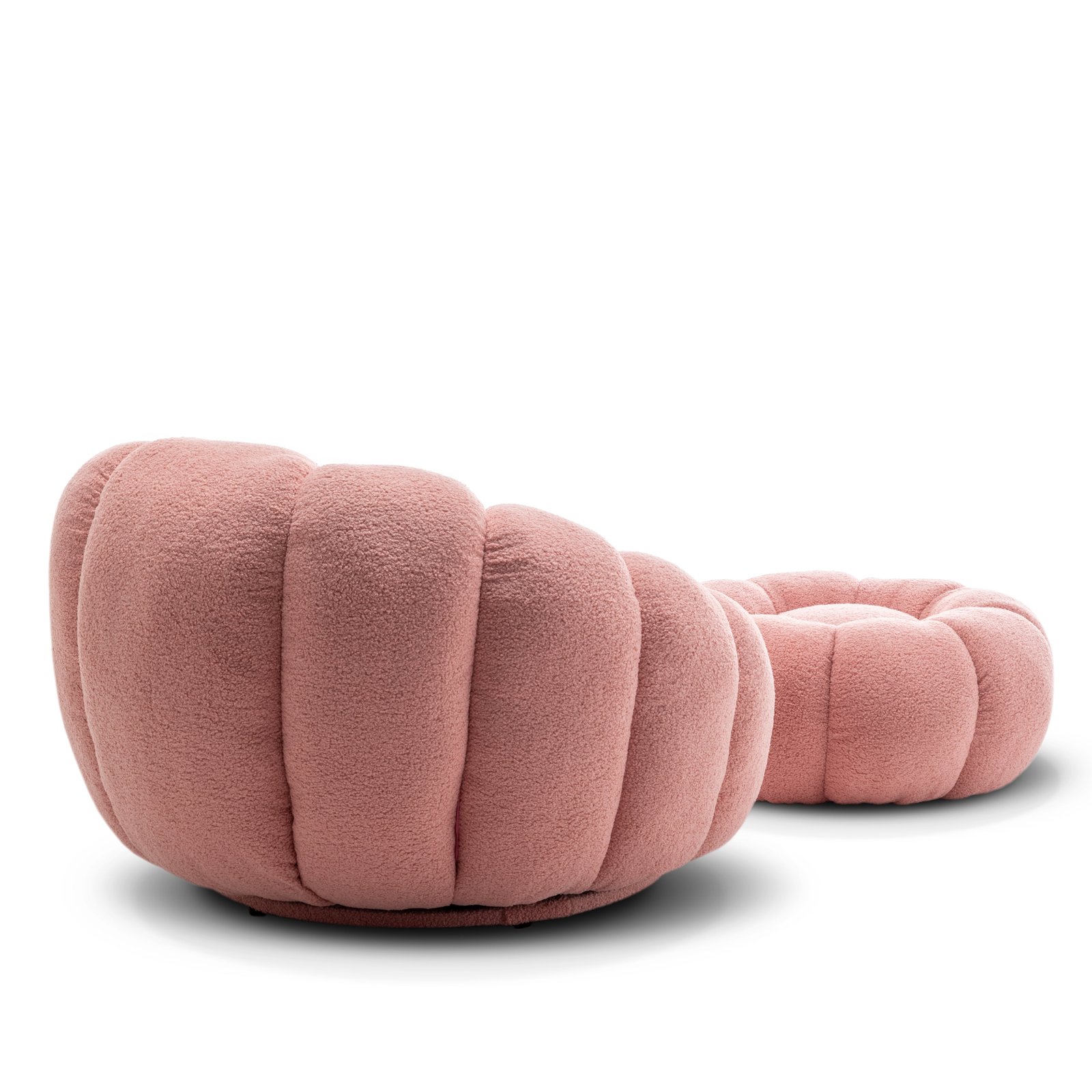 Teddy Boucle Fabric Pink 1 Seater Swivel Sofa with Footstool MIRIELLE - Image 6