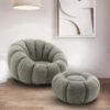 Teddy Boucle Fabric Sage Green 1 Seater Swivel Sofa with Footstool MIRIELLE