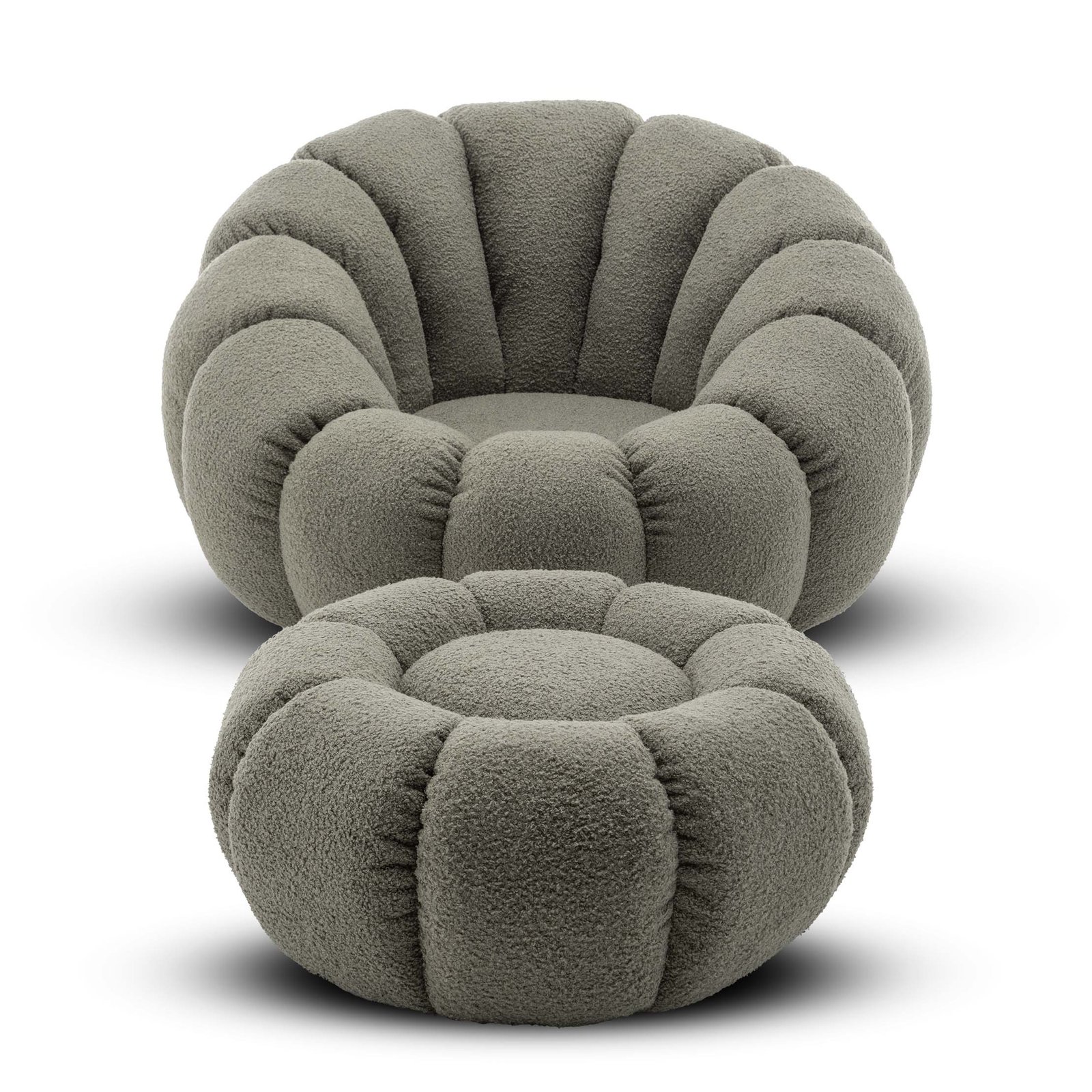 Teddy Boucle Fabric Sage Green 1 Seater Swivel Sofa with Footstool MIRIELLE - Image 2