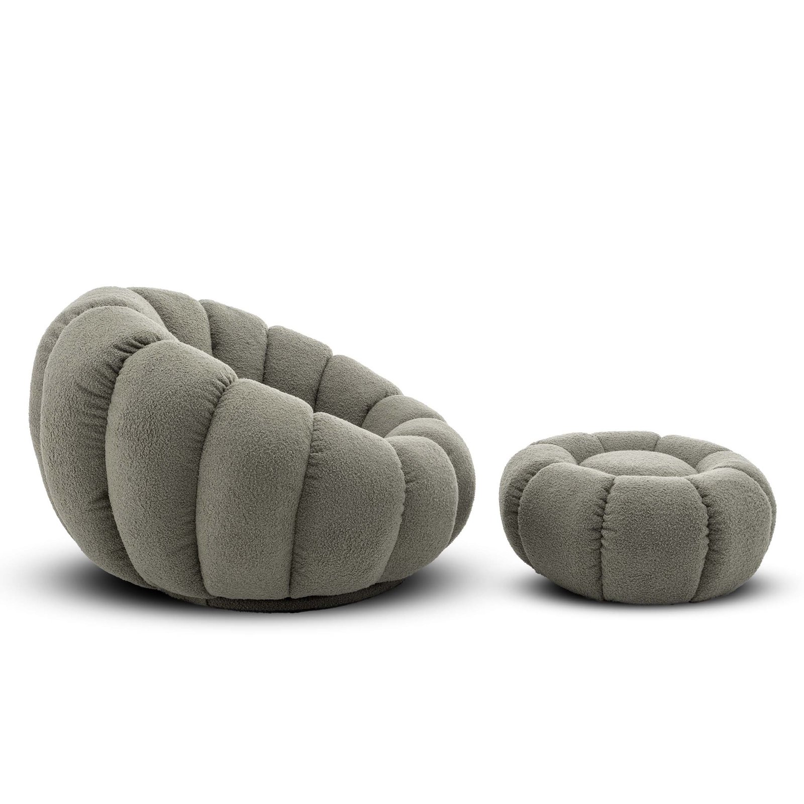 Teddy Boucle Fabric Sage Green 1 Seater Swivel Sofa with Footstool MIRIELLE - Image 6