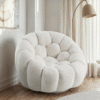 Teddy Boucle Fabric White 1 Seater Swivel Sofa ATRANI